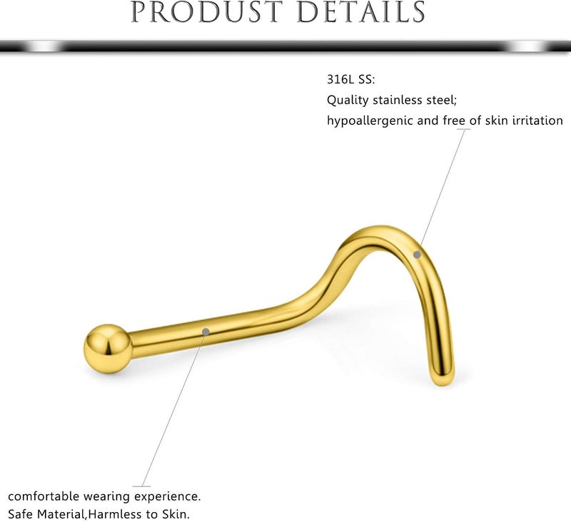 Hoeudjo Nose Studs Surgical Steel Cubic Zirconia Nose Rings Kit for Women Men 2mm Nose Stud Screw & Bone & L Shaped Nostril Rings Piercing Jewelry 22 Gauge 16 Pieces - Image 2